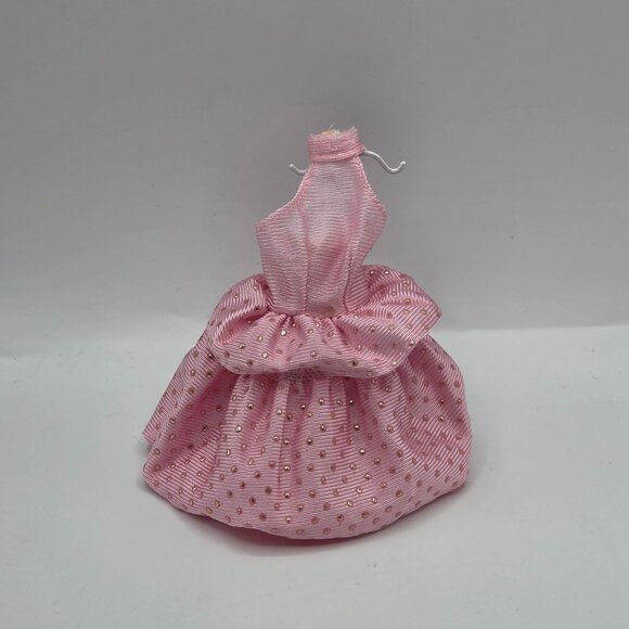 Vintage 1990s Fashion Doll Light Pink Satin Sleeveless Halter Fit & Flare Dress - Picture 1 of 5